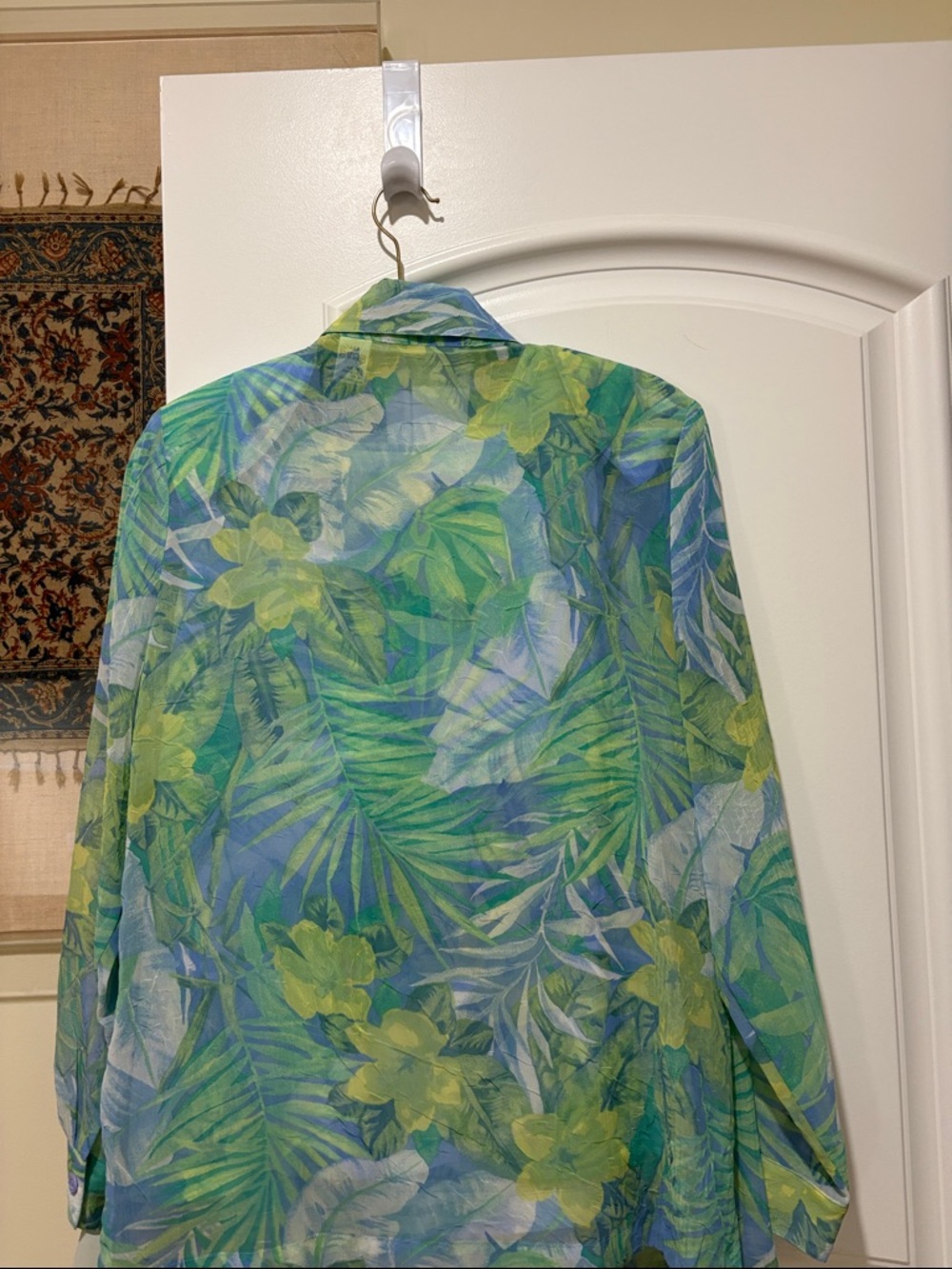 Draper’s & Damon’s Tropical Leaf & Floral Sheer Blouse in Green, Blue & Yellow M - Picture 11 of 15